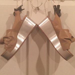 Tibi tan sandals with silver platform